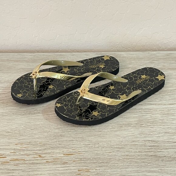 Michael Kors Shoes - Michael Kors Sandals MK Flip Flops 6 Thong Gloss Black Metallic Gold Stars